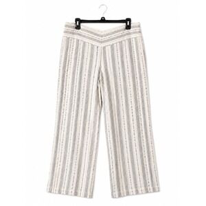 C Est 1946 Plus Size 14 16W Wide Leg Linen Pants White Gray Stripe Smocked